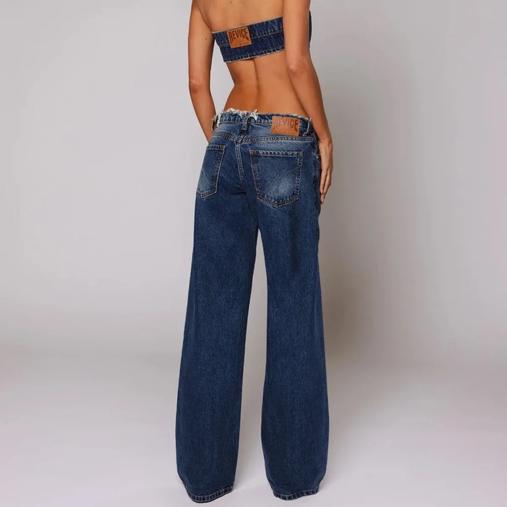 REVICE Blue Wide-Leg Jeans - Distressed Denim - Picture 2 of 2